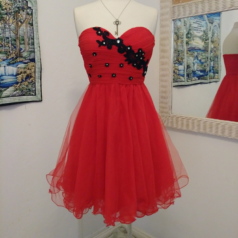 Chi-Chi London - Red Dress with Black Decal